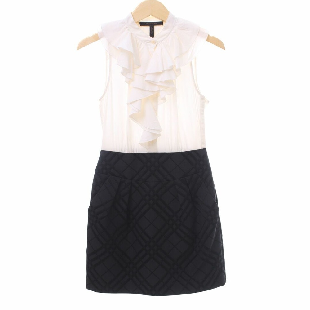 BCBG MaxAzria Off White & Black Combo Ruffle Mini Dress Size 10